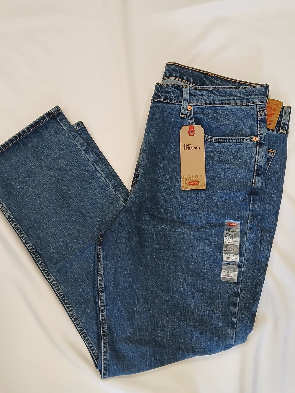 Levis 514 Men's Straight Fit Jeans Stretch Blue Jeans Medium Wash 42 x 32 NWT